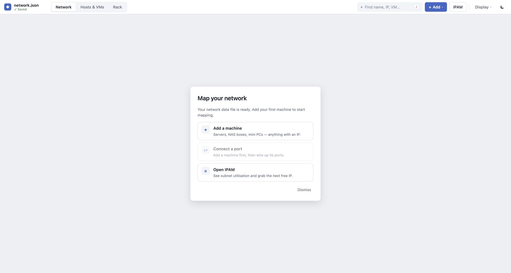 Open Network Diagram zero-setup first-run onboarding